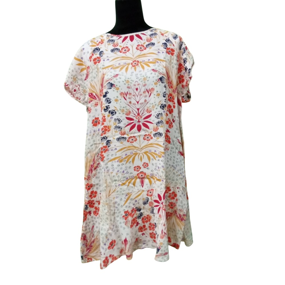 Chelsea &‎ Theodore Dress XL Bright Floral Asymmetric Hem Cap Sl Flowy A Line